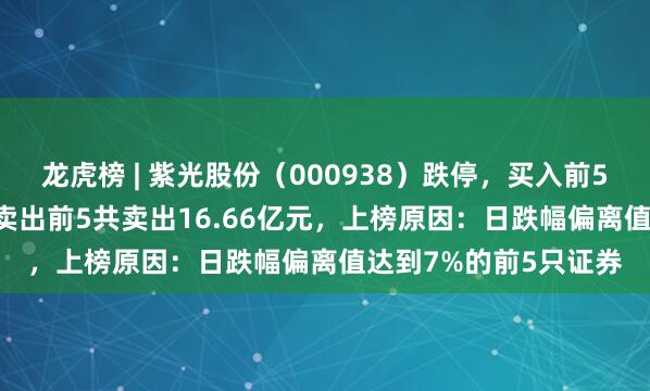龙虎榜 | 紫光股份（000938）跌停，买入前5共买入12.28亿元，卖出前5共卖出16.66亿元，上榜原因：日跌幅偏离值达到7%的前5只证券