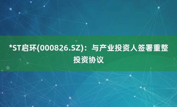 *ST启环(000826.SZ)：与产业投资人签署重整投资协议