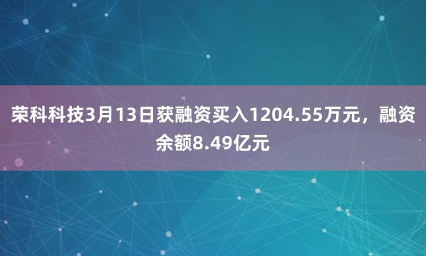荣科科技3月13日获融资买入1204.55万元，融资余额8.49亿元