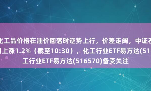 化工品价格在油价回落时逆势上行，价差走阔，中证石化产业指数今日上涨1.2%（截至10:30），化工行业ETF易方达(516570)备受关注