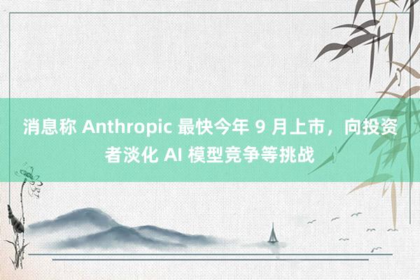 消息称 Anthropic 最快今年 9 月上市，向投资者淡化 AI 模型竞争等挑战