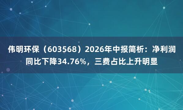 伟明环保（603568）2026年中报简析：净利润同比下降34.76%，三费占比上升明显