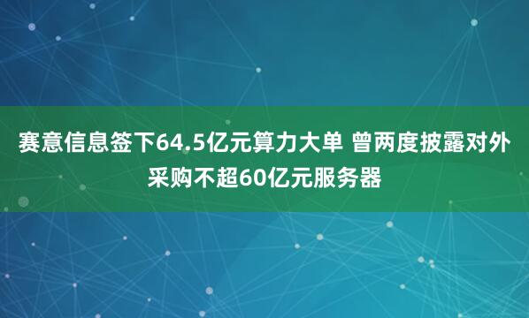 赛意信息签下64.5亿元算力大单 曾两度披露对外采购不超60亿元服务器
