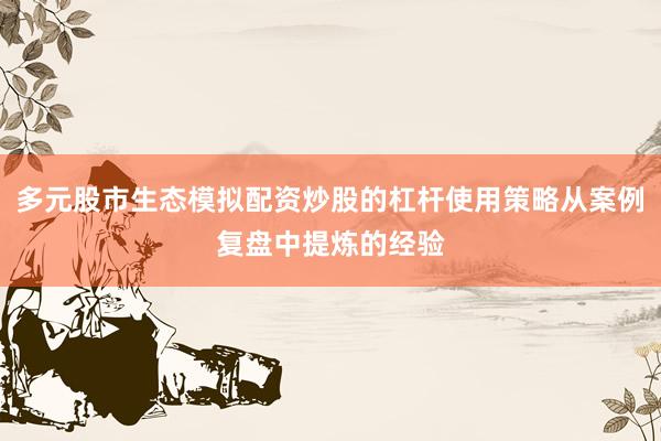 多元股市生态模拟配资炒股的杠杆使用策略从案例复盘中提炼的经验