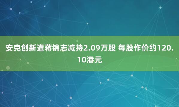 安克创新遭蒋锦志减持2.09万股 每股作价约120.10港元