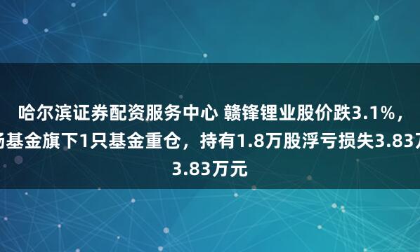 哈尔滨证券配资服务中心 赣锋锂业股价跌3.1%，鹏扬基金旗下1只基金重仓，持有1.8万股浮亏损失3.83万元