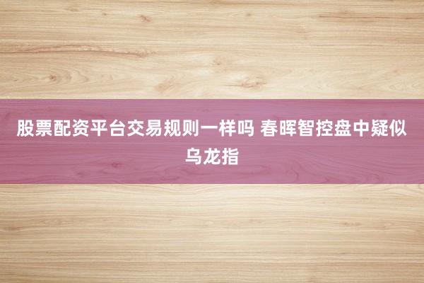 股票配资平台交易规则一样吗 春晖智控盘中疑似乌龙指