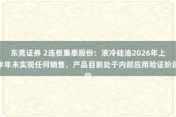 东莞证券 2连板集泰股份：液冷硅油2026年上半年未实现任何销售，产品目前处于内部应用验证阶段